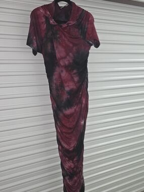 Women’s Burgundy & Black Tie-Dye Cowl Neck Maxi Dress